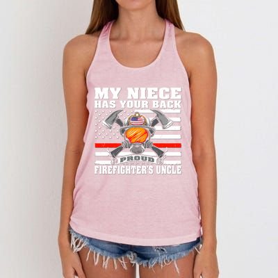 My Niece Has Your Back Proud Firefighters Uncle Funny Gift Women's Knotted Racerback Tank