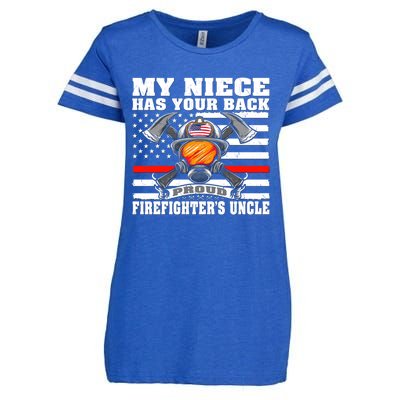 My Niece Has Your Back Proud Firefighters Uncle Funny Gift Enza Ladies Jersey Football T-Shirt