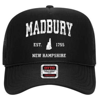 Madbury New Hampshire Nh Vintage Athletic Sports High Crown Mesh Back Trucker Hat