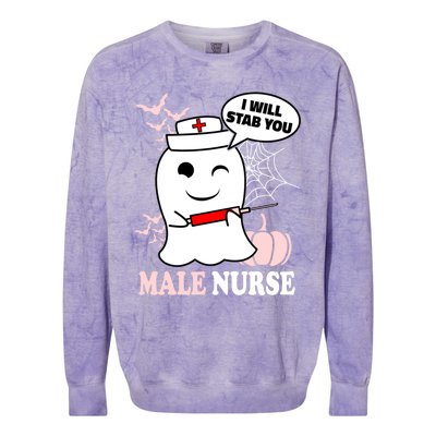 Male Nurse Halloween I Will Stab You Funny Ghost Gift Colorblast Crewneck Sweatshirt