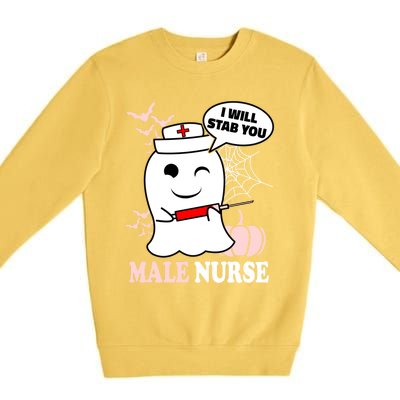 Male Nurse Halloween I Will Stab You Funny Ghost Gift Premium Crewneck Sweatshirt