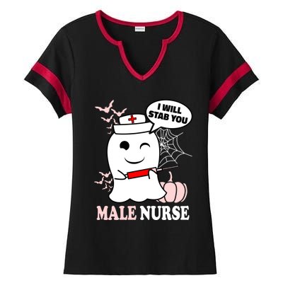 Male Nurse Halloween I Will Stab You Funny Ghost Gift Ladies Halftime Notch Neck Tee