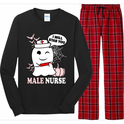 Male Nurse Halloween I Will Stab You Funny Ghost Gift Long Sleeve Pajama Set