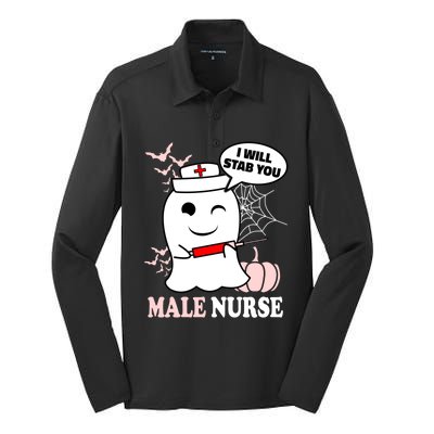 Male Nurse Halloween I Will Stab You Funny Ghost Gift Silk Touch Performance Long Sleeve Polo