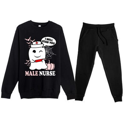 Male Nurse Halloween I Will Stab You Funny Ghost Gift Premium Crewneck Sweatsuit Set