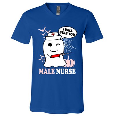 Male Nurse Halloween I Will Stab You Funny Ghost Gift V-Neck T-Shirt