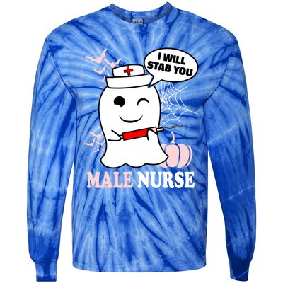 Male Nurse Halloween I Will Stab You Funny Ghost Gift Tie-Dye Long Sleeve Shirt