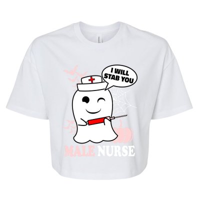 Male Nurse Halloween I Will Stab You Funny Ghost Gift Bella+Canvas Jersey Crop Tee