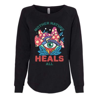 Mother Nature Heals All Cartoon Magic Mushroom Retro Womens California Wash Sweatshirt