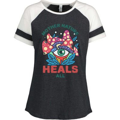 Mother Nature Heals All Cartoon Magic Mushroom Retro Enza Ladies Jersey Colorblock Tee