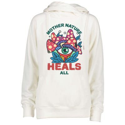 Mother Nature Heals All Cartoon Magic Mushroom Retro Womens Funnel Neck Pullover Hood