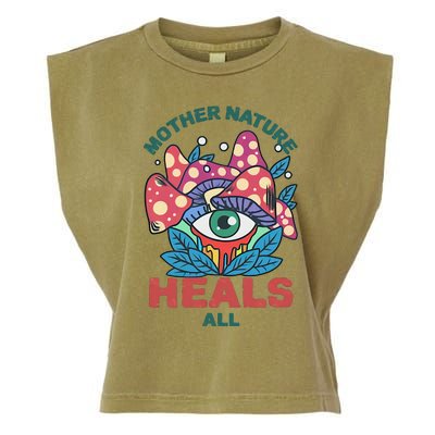 Mother Nature Heals All Cartoon Magic Mushroom Retro Garment-Dyed Women's Muscle Tee