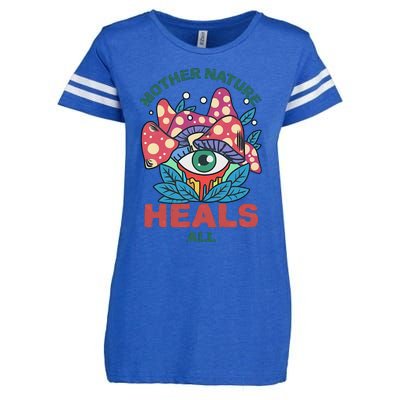 Mother Nature Heals All Cartoon Magic Mushroom Retro Enza Ladies Jersey Football T-Shirt