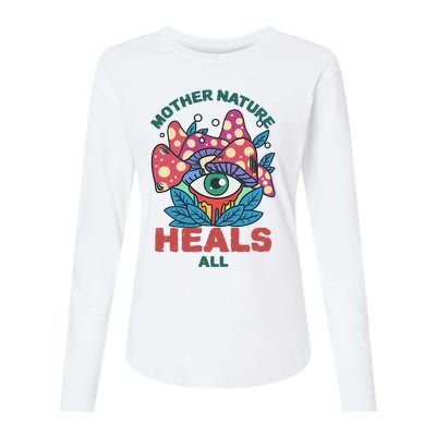 Mother Nature Heals All Cartoon Magic Mushroom Retro Womens Cotton Relaxed Long Sleeve T-Shirt