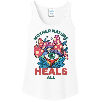 Mother Nature Heals All Cartoon Magic Mushroom Retro Ladies Essential Tank