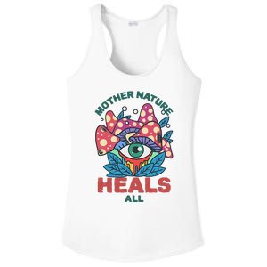 Mother Nature Heals All Cartoon Magic Mushroom Retro Ladies PosiCharge Competitor Racerback Tank