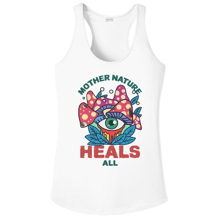 Mother Nature Heals All Cartoon Magic Mushroom Retro Ladies PosiCharge Competitor Racerback Tank