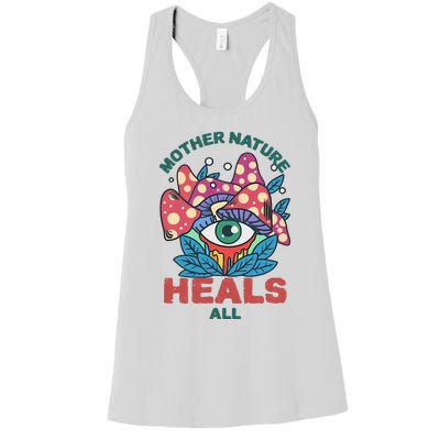 Mother Nature Heals All Cartoon Magic Mushroom Retro Women's Racerback Tank