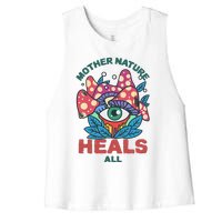 Mother Nature Heals All Cartoon Magic Mushroom Retro Women's Racerback Cropped Tank