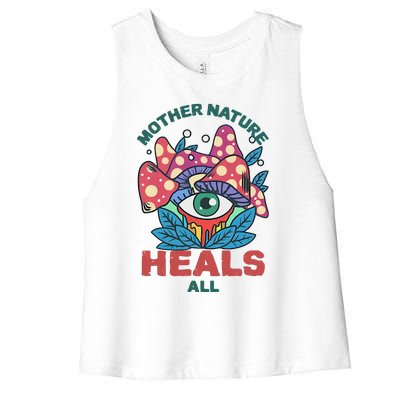 Mother Nature Heals All Cartoon Magic Mushroom Retro Women's Racerback Cropped Tank