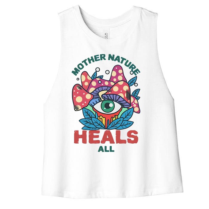 Mother Nature Heals All Cartoon Magic Mushroom Retro Women's Racerback Cropped Tank