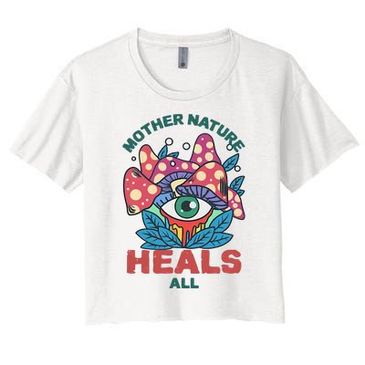 Mother Nature Heals All Cartoon Magic Mushroom Retro Women's Crop Top Tee