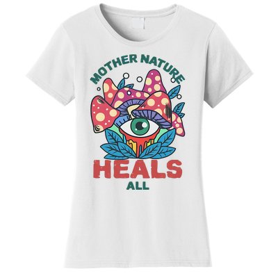 Mother Nature Heals All Cartoon Magic Mushroom Retro Women's T-Shirt