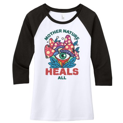 Mother Nature Heals All Cartoon Magic Mushroom Retro Women's Tri-Blend 3/4-Sleeve Raglan Shirt