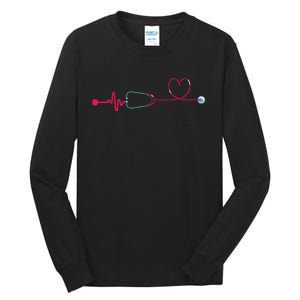 Medical Nursing Heart Stethoscope Heartbeat Nursery Nurse Tall Long Sleeve T-Shirt