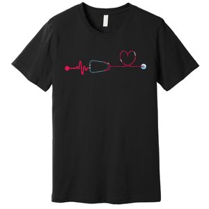 Medical Nursing Heart Stethoscope Heartbeat Nursery Nurse Premium T-Shirt