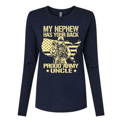 My Nephew Has Your Back Proud Army Uncle Military Family Womens Cotton Relaxed Long Sleeve T-Shirt