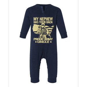 My Nephew Has Your Back Proud Army Uncle Military Family Infant Fleece One Piece