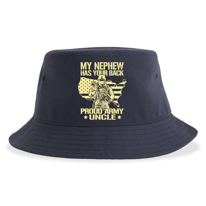 My Nephew Has Your Back Proud Army Uncle Military Family Sustainable Bucket Hat