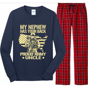 My Nephew Has Your Back Proud Army Uncle Military Family Long Sleeve Pajama Set