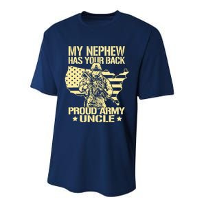 My Nephew Has Your Back Proud Army Uncle Military Family Performance Sprint T-Shirt