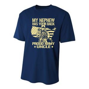 My Nephew Has Your Back Proud Army Uncle Military Family Youth Performance Sprint T-Shirt