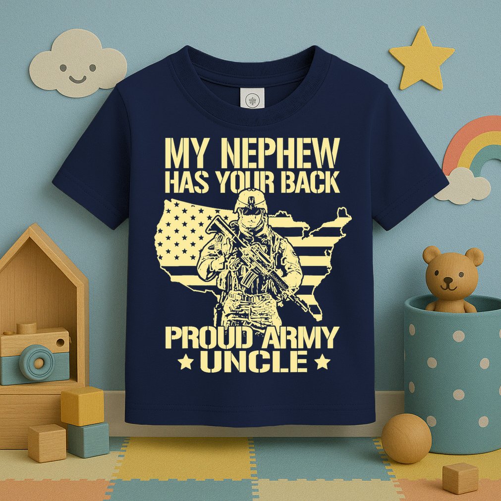 My Nephew Has Your Back Proud Army Uncle Military Family Toddler T-Shirt