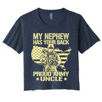 My Nephew Has Your Back Proud Army Uncle Military Family Women's Crop Top Tee