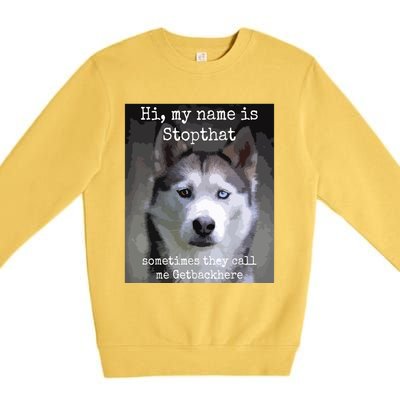 My Name Is Stopthat Funny Hyper Siberian Husky Dog Owner Premium Crewneck Sweatshirt