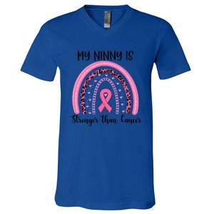 My Ninny Is Stronger Than Cancer Breast Cancer Awareness Gift V-Neck T-Shirt