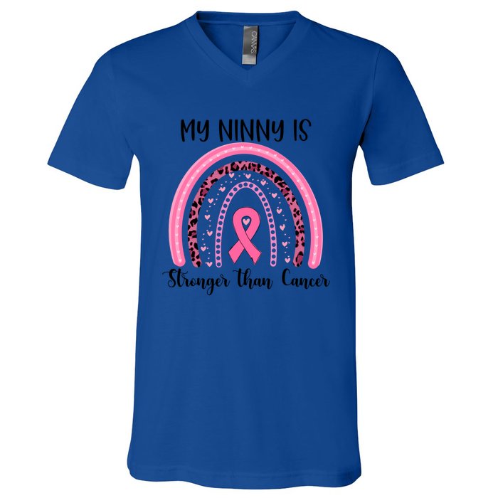 My Ninny Is Stronger Than Cancer Breast Cancer Awareness Gift V-Neck T-Shirt