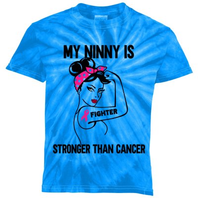 My Ninny Is Stronger Than Cancer Breast Cancer Gift Kids Tie-Dye T-Shirt