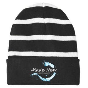 Made New In Christ Jesus Christian Faith Baptism 2 Cor 517 Striped Beanie with Solid Band