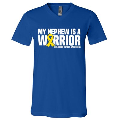 My Nephew Is A Warrior Ribbon Hood Cancer Awareness Cute Gift V-Neck T-Shirt