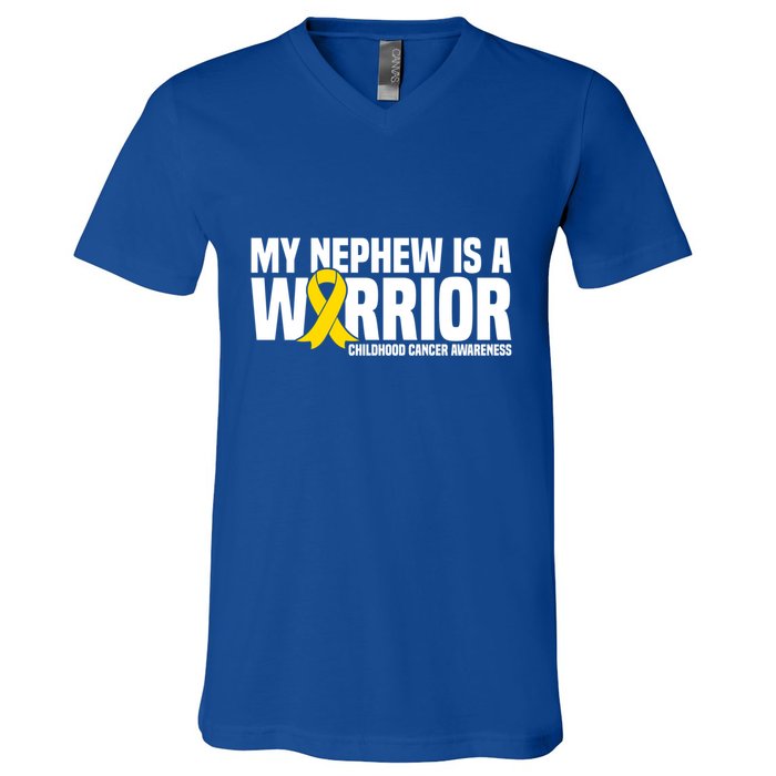 My Nephew Is A Warrior Ribbon Hood Cancer Awareness Cute Gift V-Neck T-Shirt