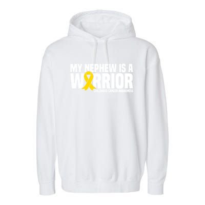 My Nephew Is A Warrior Ribbon Hood Cancer Awareness Cute Gift Garment-Dyed Fleece Hoodie