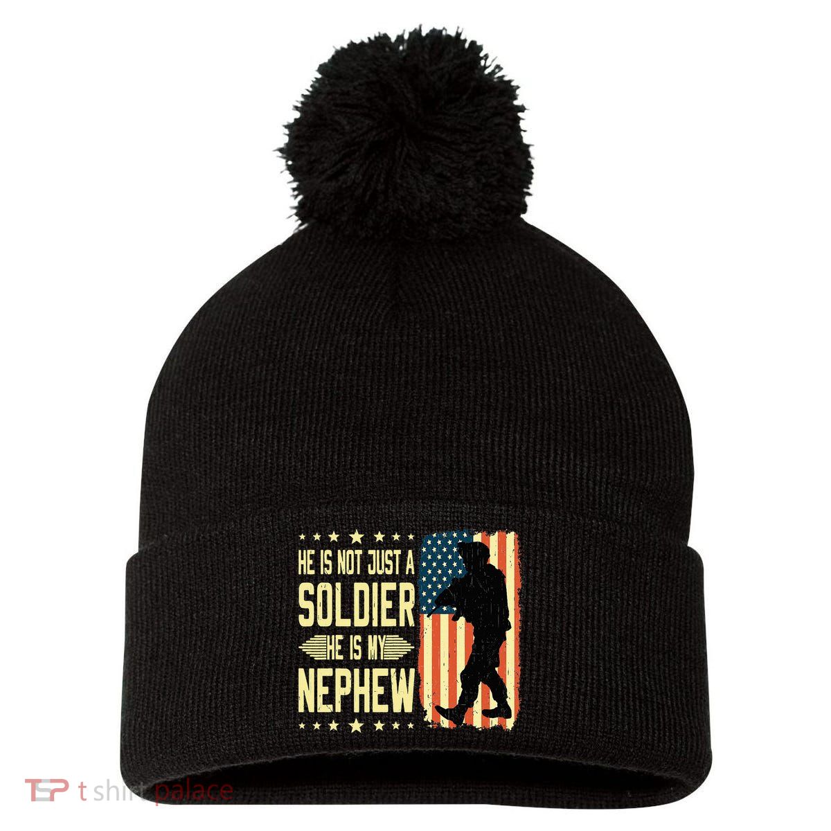 My Nephew Is A Soldier Hero Proud Army Aunt Uncle Military Pom Pom 12in Knit Beanie