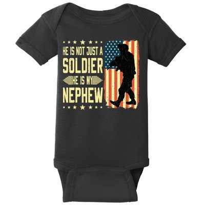 My Nephew Is A Soldier Hero Proud Army Aunt Uncle Military Baby Bodysuit