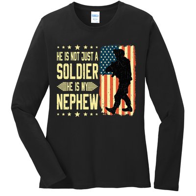My Nephew Is A Soldier Hero Proud Army Aunt Uncle Military Ladies Long Sleeve Shirt