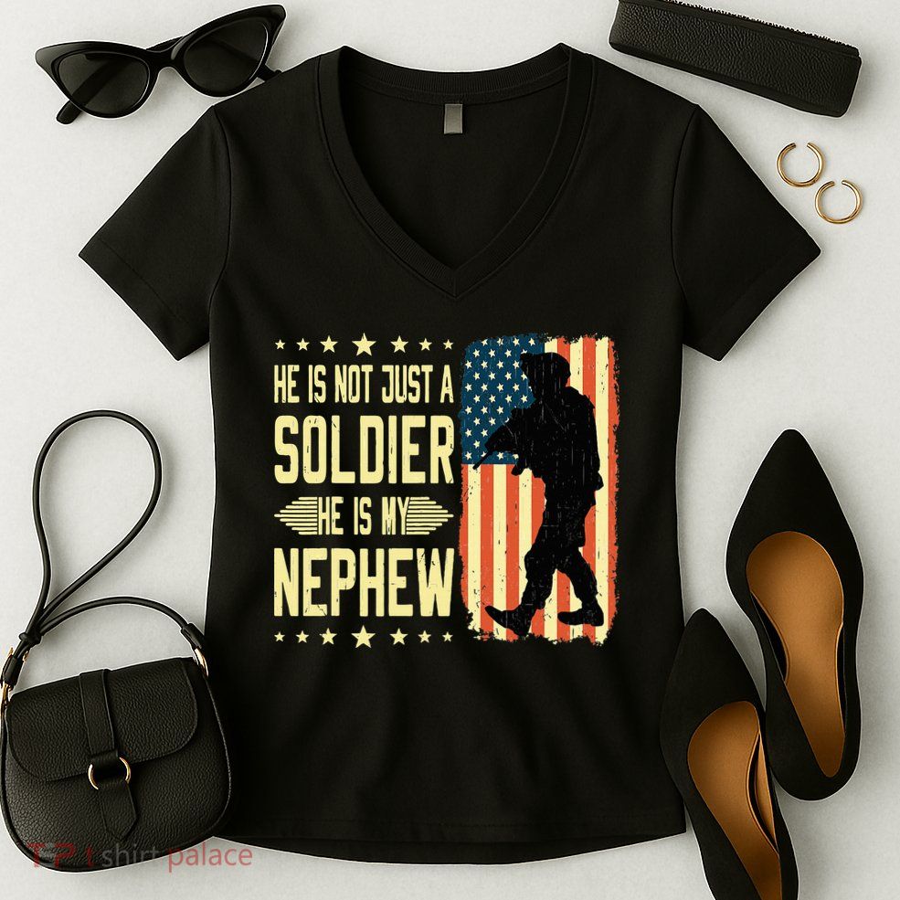 My Nephew Is A Soldier Hero Proud Army Aunt Uncle Military Women's V-Neck T-Shirt